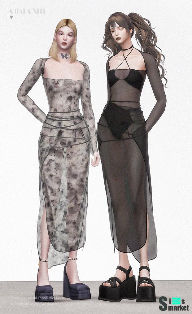 Raga Malak Khaki Tripoli Midi Dress для Симс 4. Скачать мод