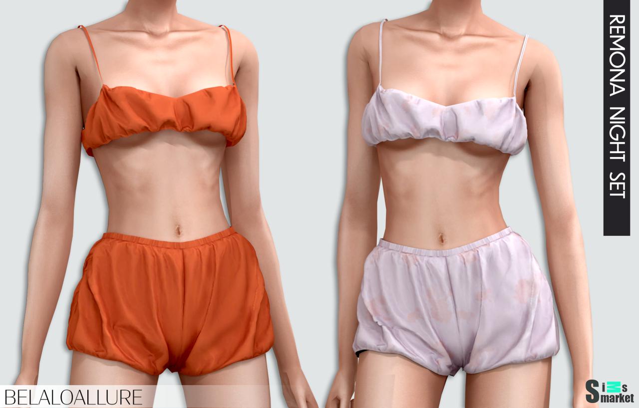 "Remona night set" shorts BELALOALLURE для Симс 4. Скачать мод