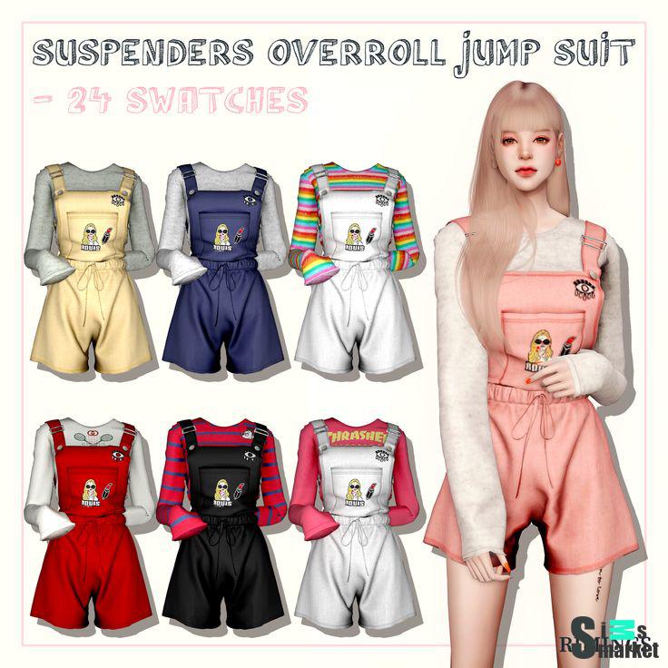 [RIMINGs] Suspenders Overroll Jump Suit  для Симс 4. Скачать мод