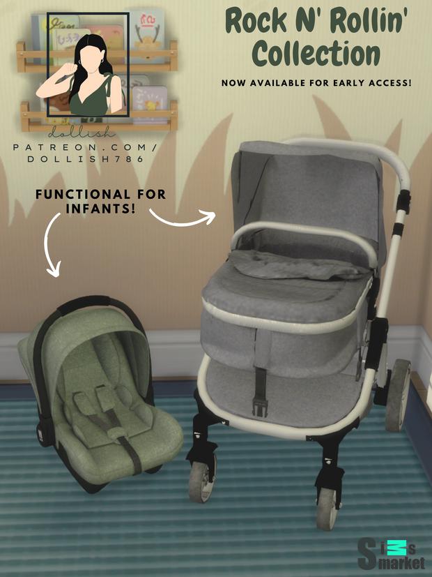 Rock N' Rollin Collection-Stroller and Carseat! для Симс 4. Скачать мод