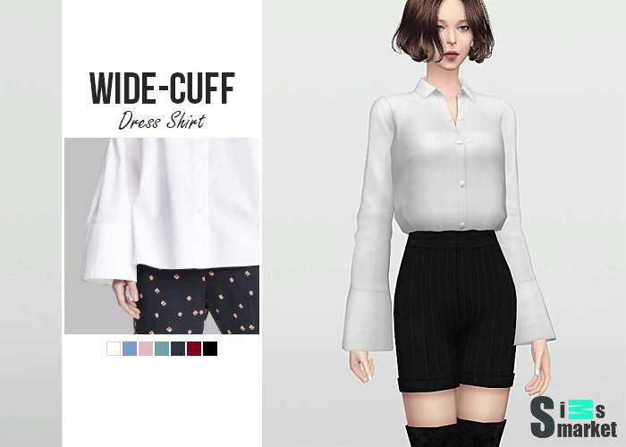 Рубашка "Wide-Cuff Dress Shirt" для Симс 4 для Симс 4. Скачать мод