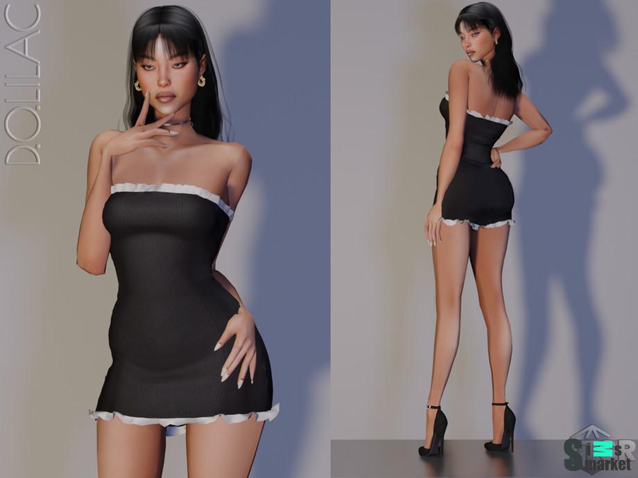 Ruffled Strapless Mini Dress by D.O.Lilac для Симс 4. Скачать мод