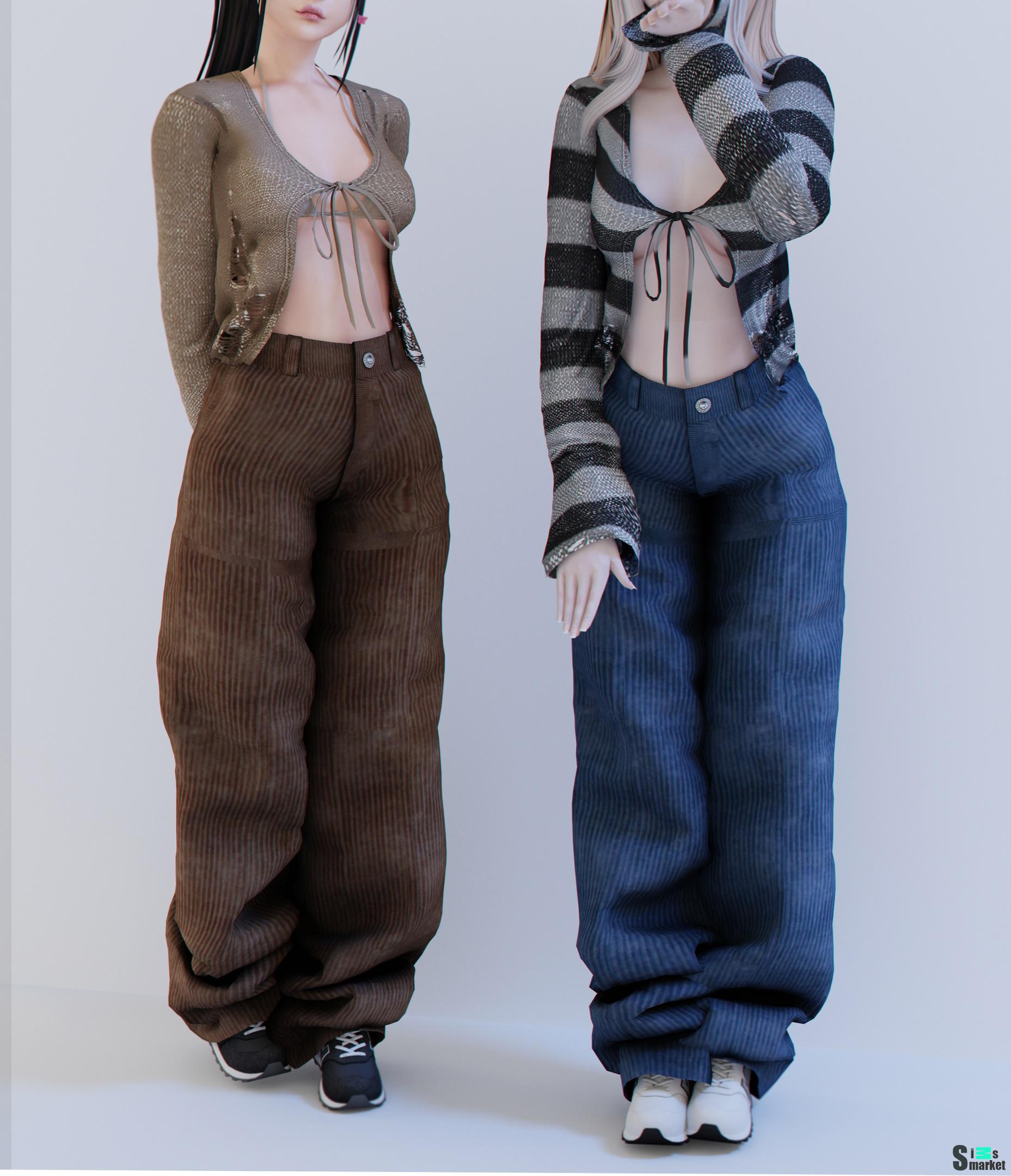 Samara cardigan / corderoy pants by Babyetears для Симс 4. Скачать мод