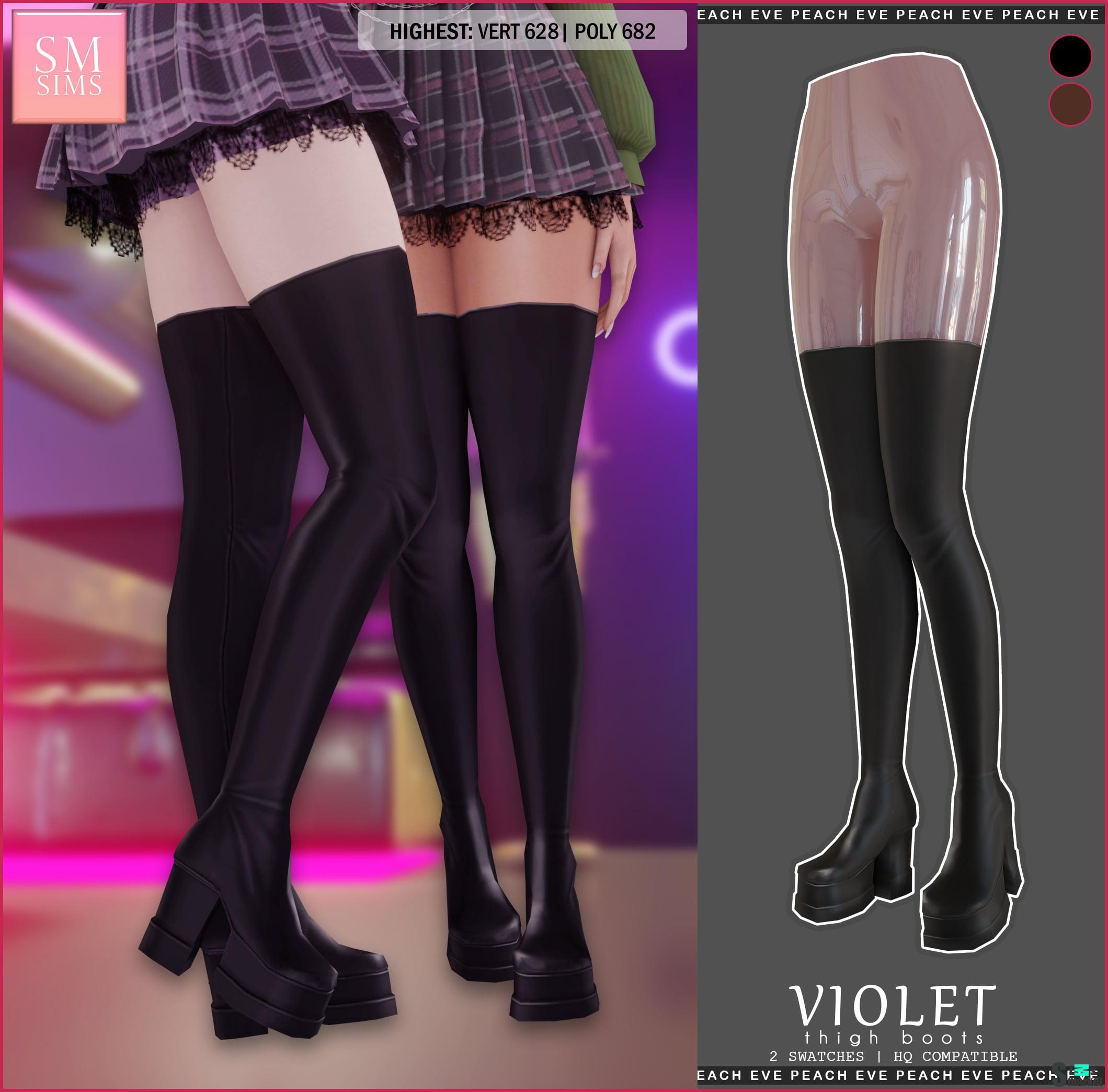 Сапоги "Violet Thigh Boots" для Симс 4. Скачать мод