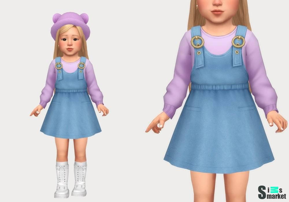 Сарафан и свитер "denim overall dress" для Симс 4 для Симс 4. Скачать мод