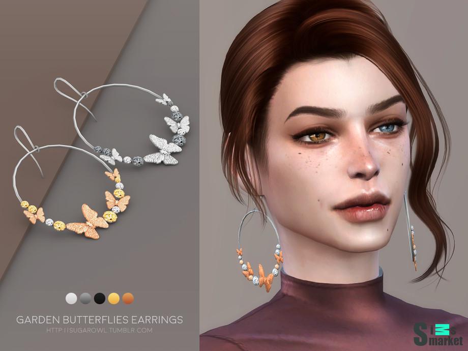 Серьги Butterflies by sugar owl для Симс 4. Скачать мод