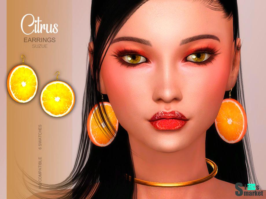 Серьги Citrus by Suzue для Симс 4. Скачать мод