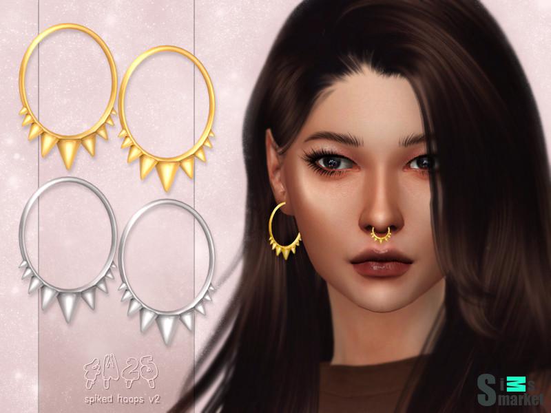 Серьги и септум с шипами от 2w25 для Симс 4. Скачать мод
