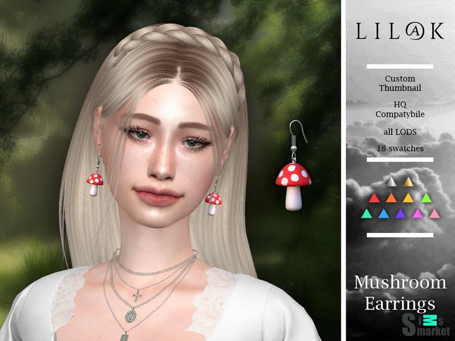 Серьги Mushroom by Lil@k для Симс 4. Скачать мод