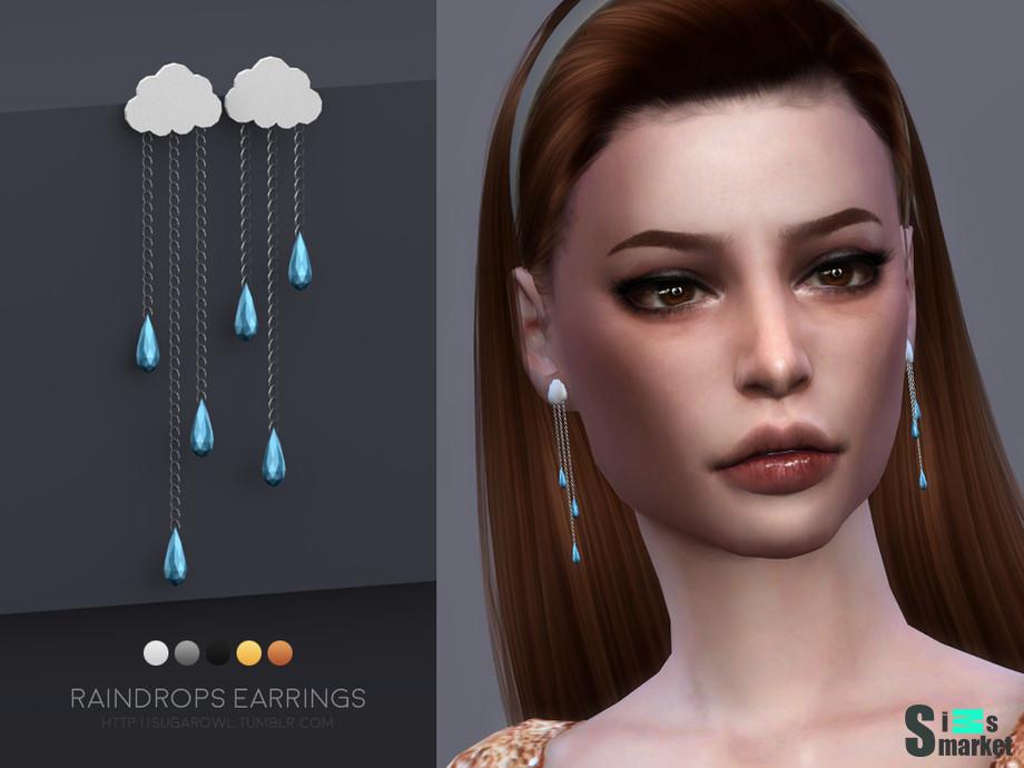 Серьги Raindrops by sugar owl  для Симс 4. Скачать мод