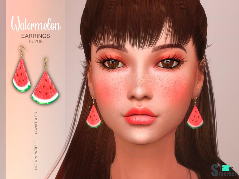 Серьги Watermelon by Suzue для Симс 4. Скачать мод