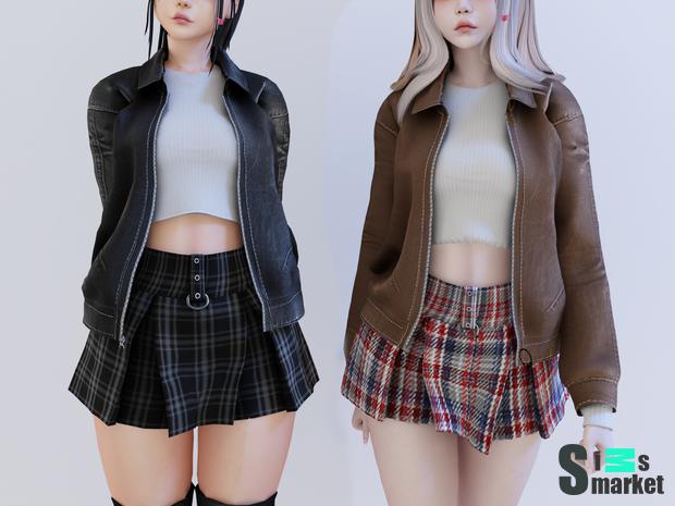 Сет rave (куртка-бомбер с топом и юбка) для Симс 4. Скачать мод