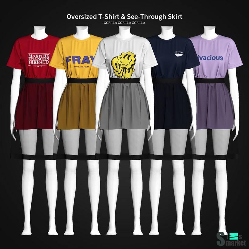 Сет с футболкой и юбкой "Oversized T-Shirt & See-Through Skirt" для Симс 4. Скачать мод Сет с футболкой и юбкой "Oversized T-Shirt & See-Through Skirt" для Симс 4. Скачать мод