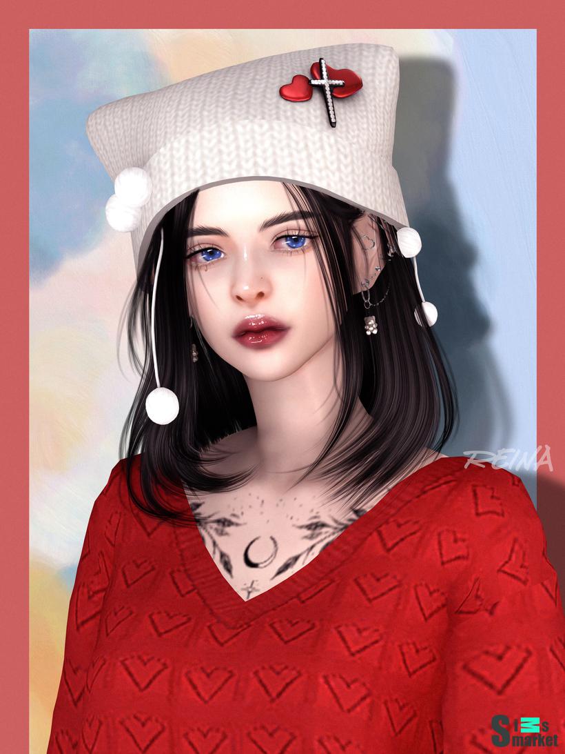 шапка "Pompom beanie" by Reina для Симс 4. Скачать мод