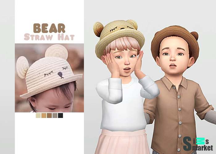 Шляпа "Bear Straw Hat" для Симс 4 для Симс 4. Скачать мод