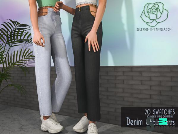 Штаны denim chain by bluerose-sims для Симс 4. Скачать мод