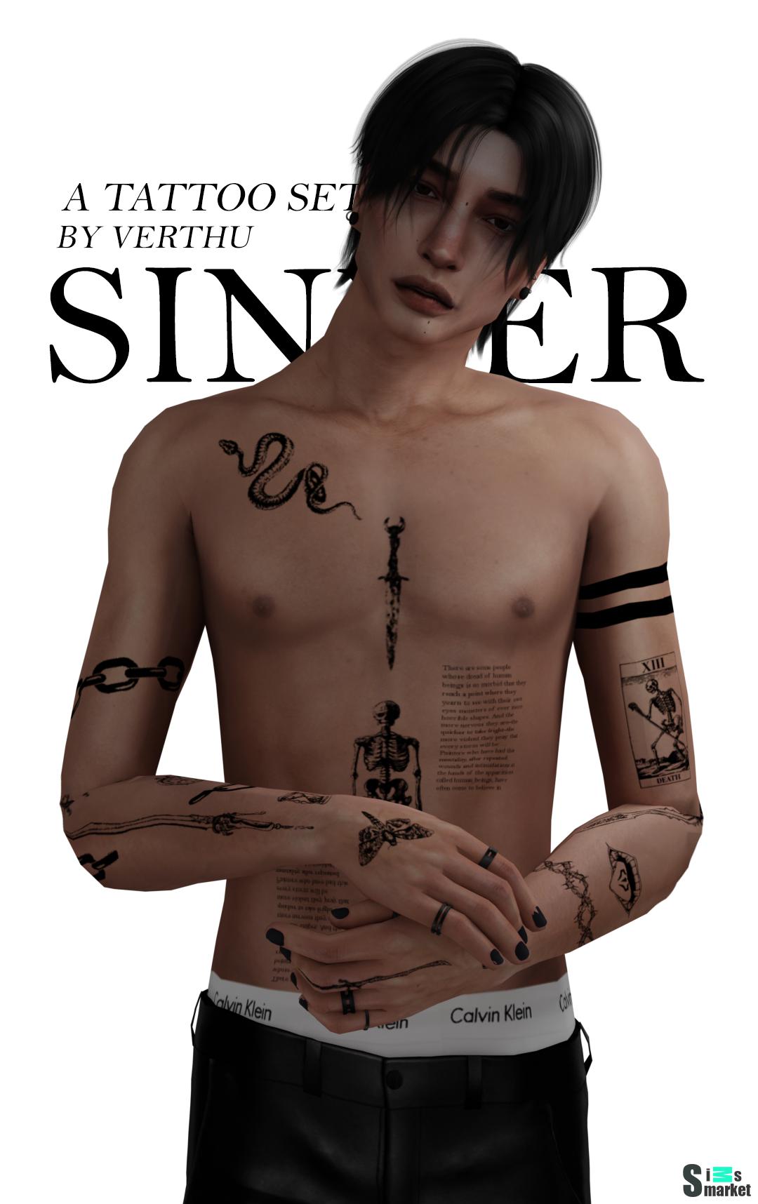 sinner - a tattoo set by verthu для Симс 4. Скачать мод