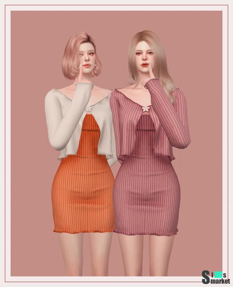 [sudal] flower button cardigan & dress by sudal - sims - th для Симс 4. Скачать мод