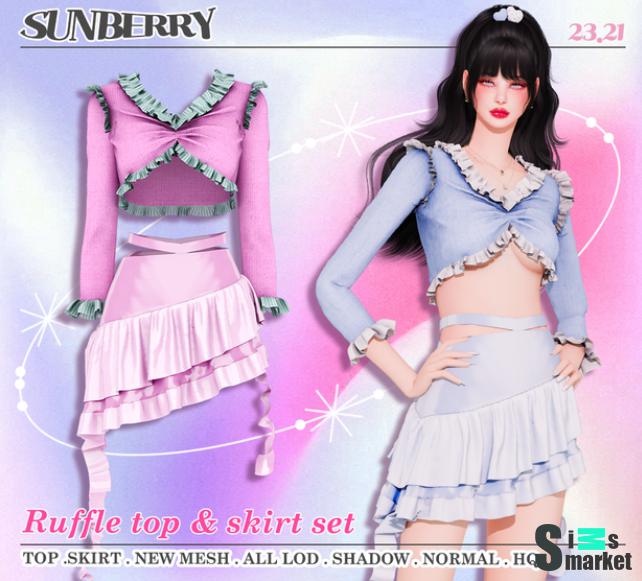 Sunberry Ruffle mini skirt для Симс 4. Скачать мод