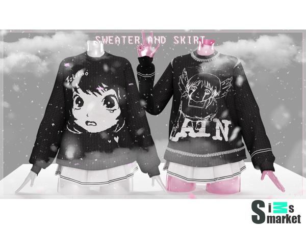 Свитер и юбка by babyetears для Симс 4. Скачать мод