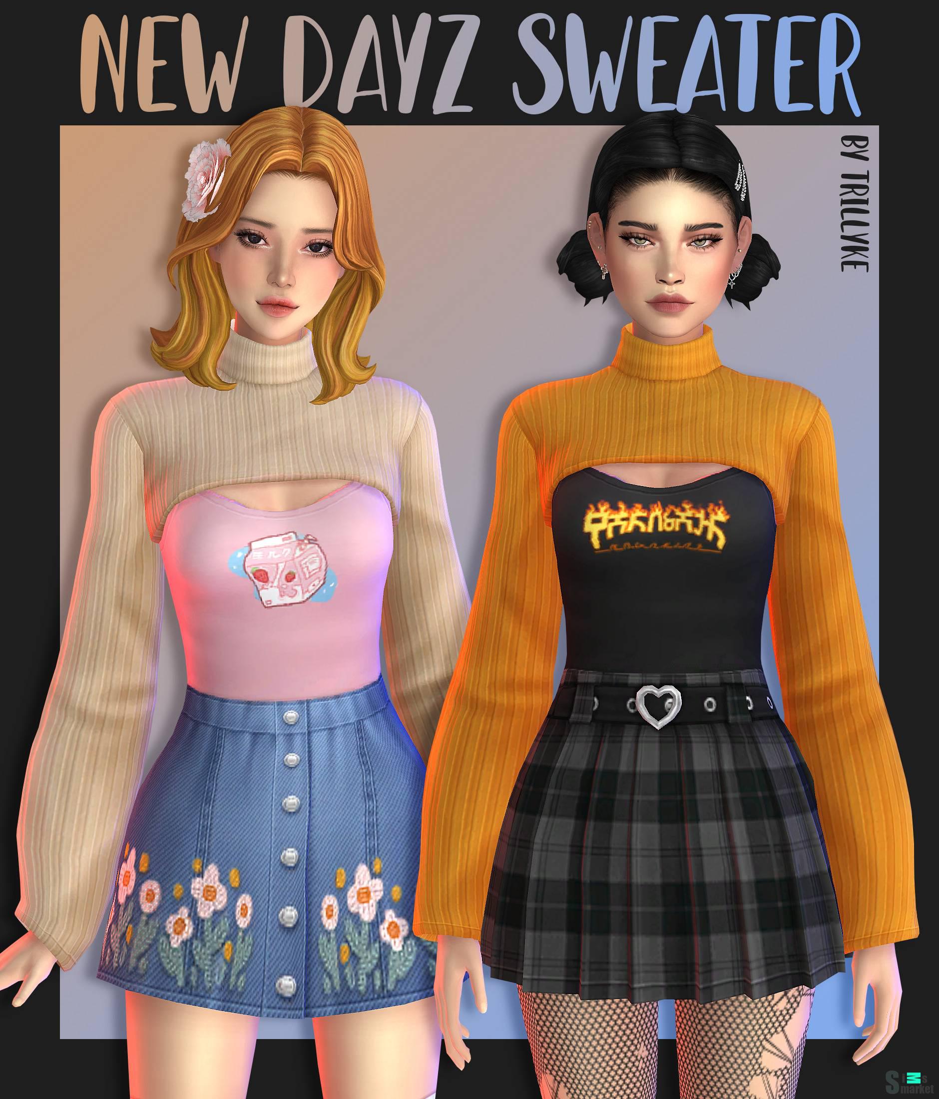 Свитер и топ "New Dayz Sweater" для Симс 4. Скачать мод