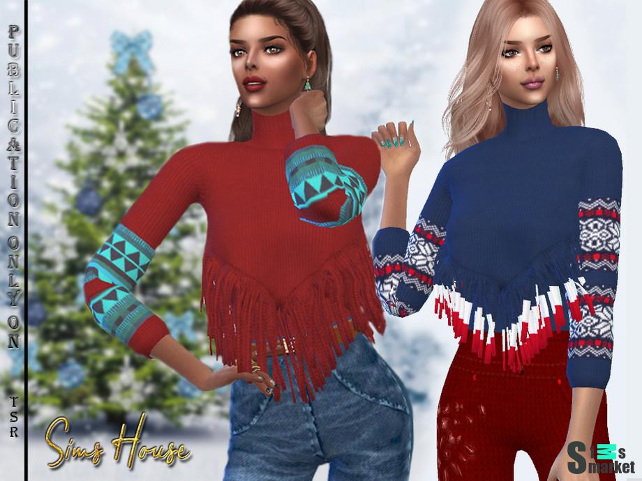 Свитер Long Fringe by Sims House для Симс 4. Скачать мод