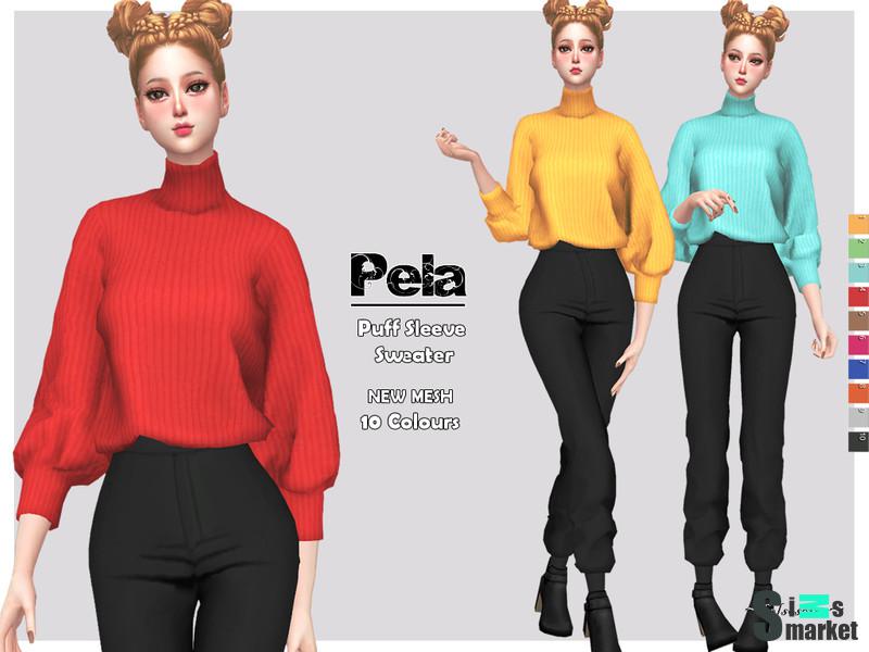 Свитер с мешковатыми рукавами PELA by Helsoseira  для Симс 4. Скачать мод