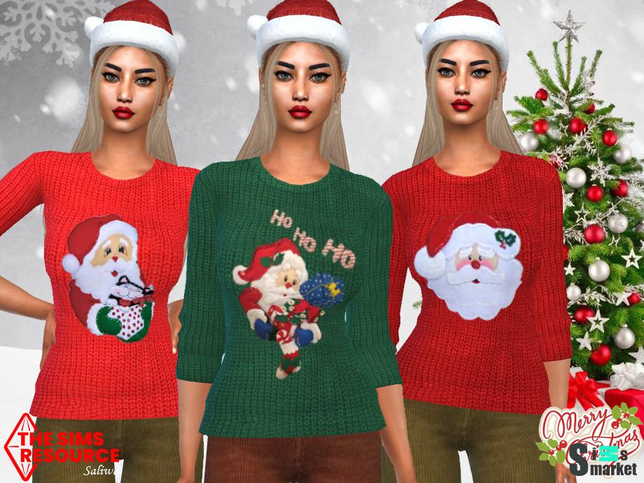 Свитер Santa by Saliwa для Симс 4. Скачать мод