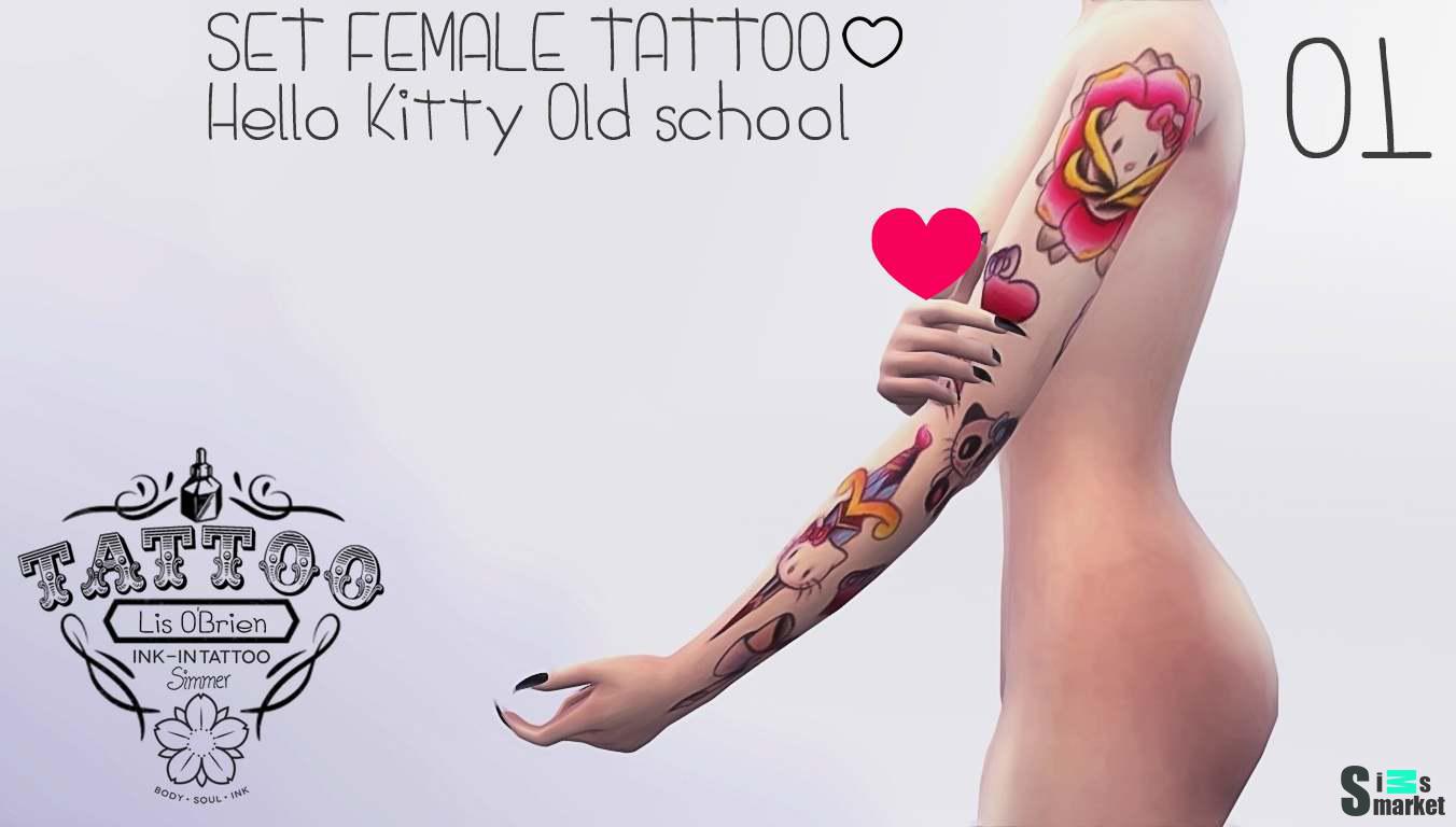 Тату-рукав "Hello Kitty in old school" для Симс 4 для Симс 4. Скачать мод