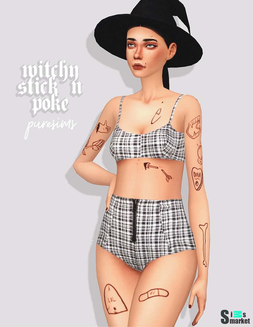 Тату "WITCHY STICK N POKE" для Симс 4 для Симс 4. Скачать мод