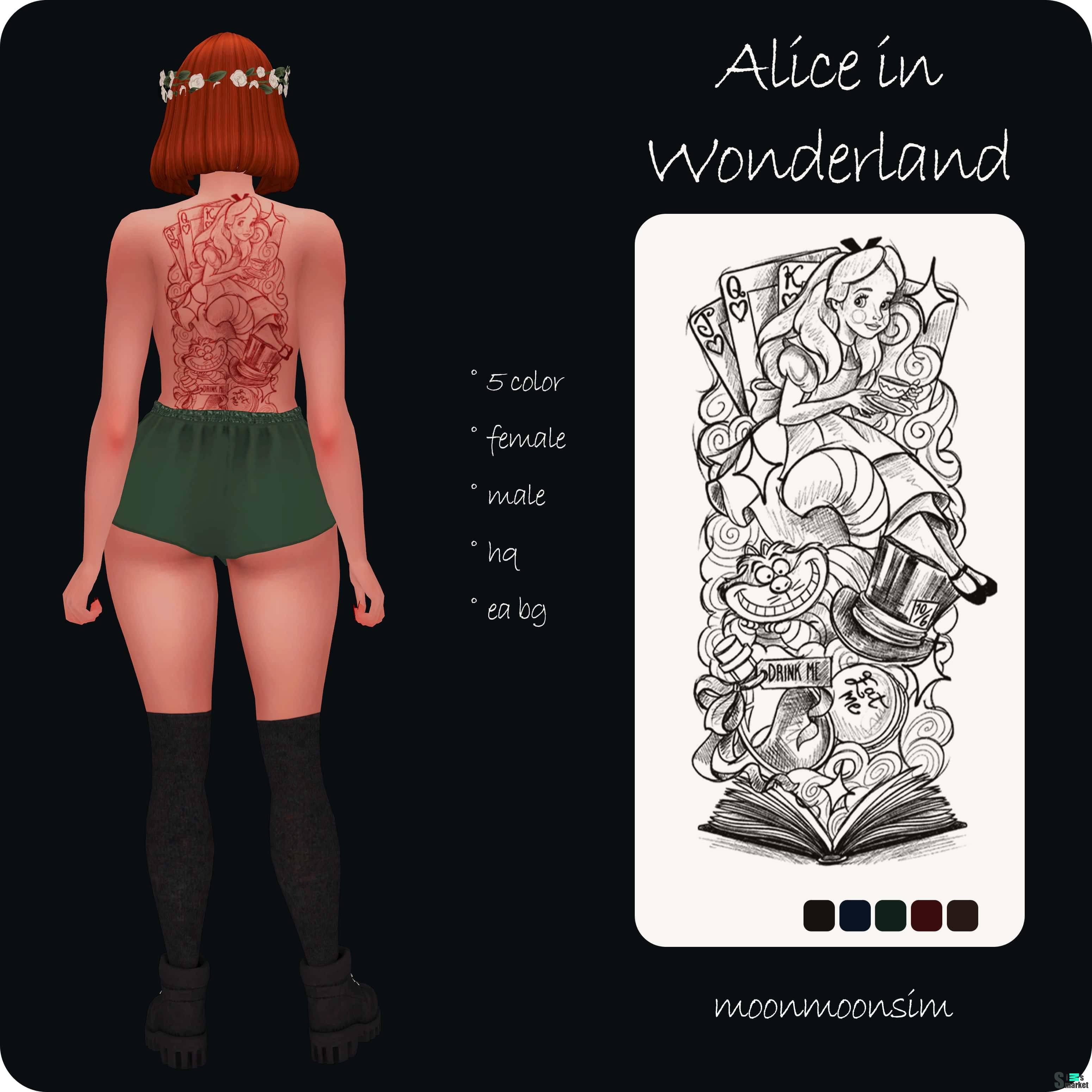 Татуировка "Alice in Wonderland Tattoo" для Симс 4 для Симс 4. Скачать мод