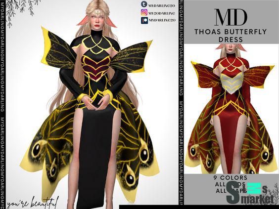 thoas butterfly dress-MyDARLING20 для Симс 4. Скачать мод