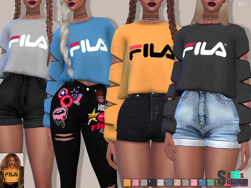 Толстовка Fila by Pinkzombiecupcakes для Симс 4. Скачать мод