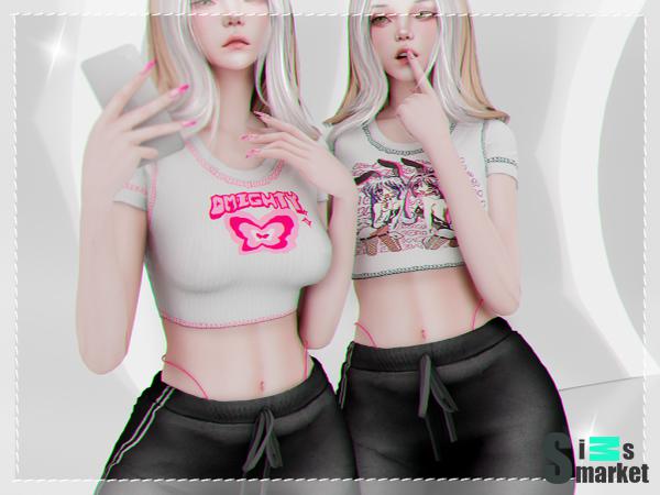 Топ basic tee by babyetears для Симс 4. Скачать мод
