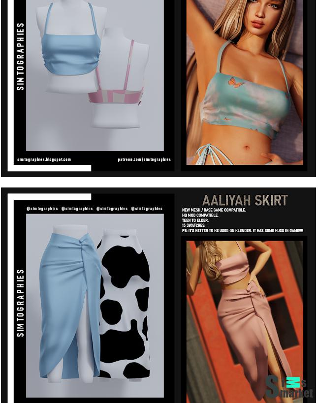 Топ и юбка Aaliyah для Симс 4. Скачать мод
