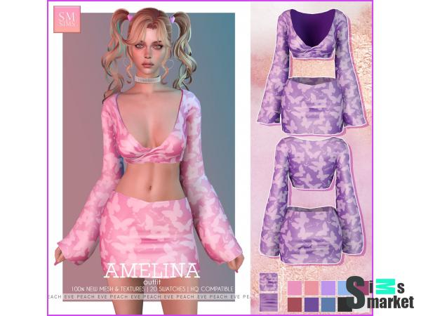 Топ и юбка amelina by smsims для Симс 4. Скачать мод