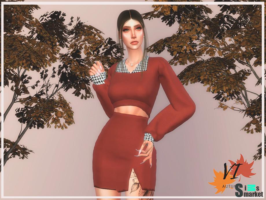 Топ и юбка Autumn VI by Viy Sims для Симс 4. Скачать мод