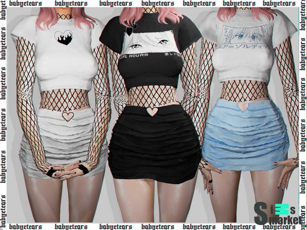 Топ и юбка by ♡ B a b y e t e a r s ♡ для Симс 4. Скачать мод