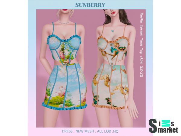 Топ и юбка ruffle corset by sunberry для Симс 4. Скачать мод