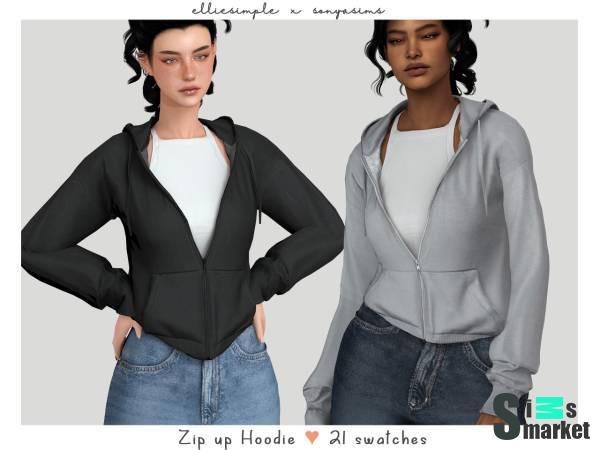 Топ и кофта для симочек "zip up hoodie" для Симс 4 для Симс 4. Скачать мод