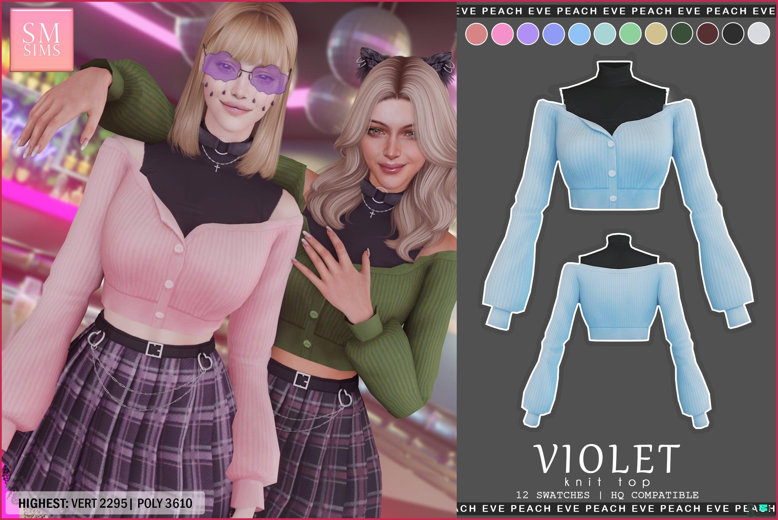 Топ и кофта "Violet Knit Top" для Симс 4. Скачать мод