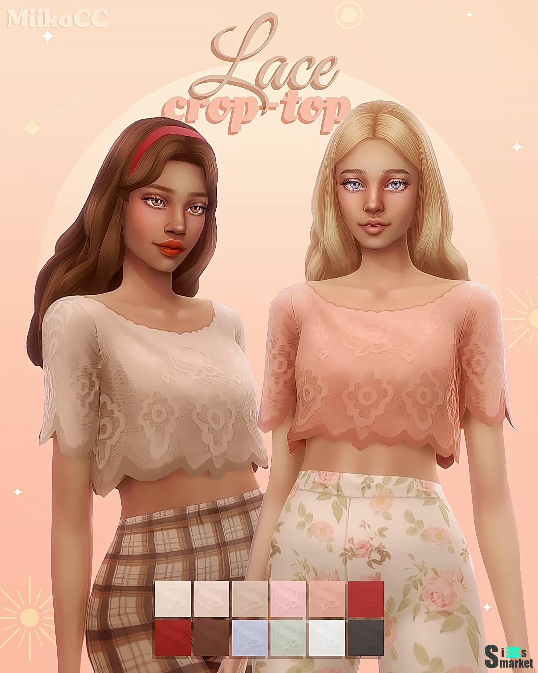 Топ "Lace crop-top" для Симс 4 для Симс 4. Скачать мод