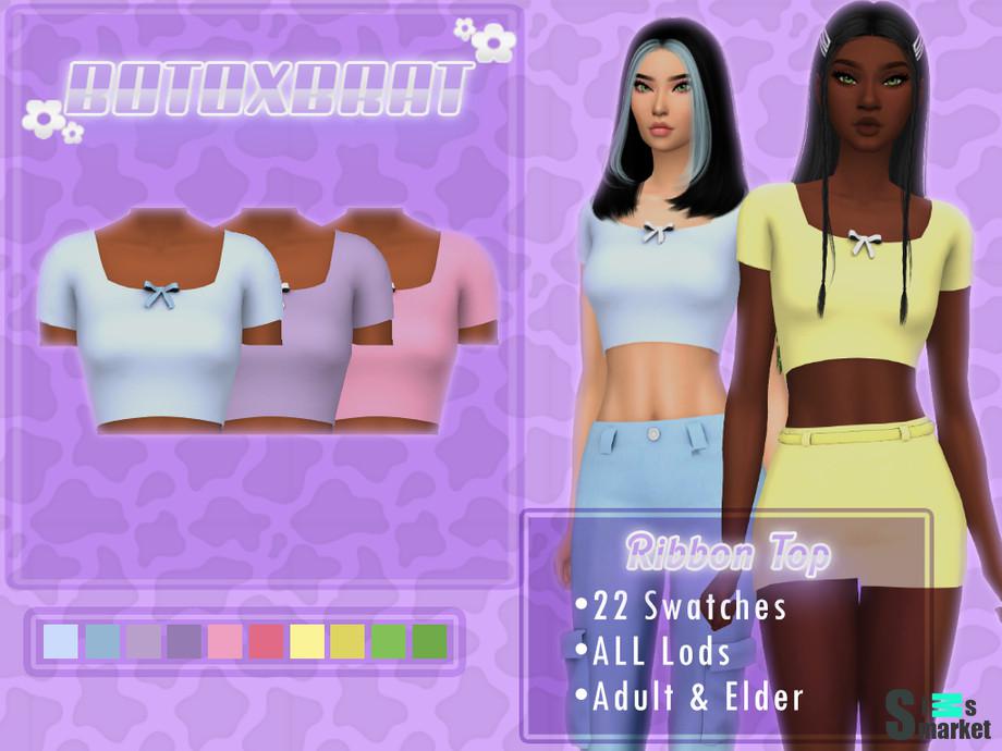 Топ Ribbon by B0T0XBRAT для Симс 4. Скачать мод