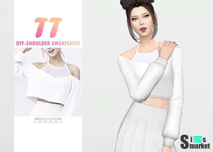 Топ "TT Off-Shoulder Sweatshirt" для Симс 4 для Симс 4. Скачать мод