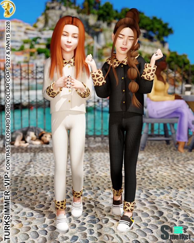 [turksimmer] Contrast Leopard Borg Collar Coat S227 (child) - VIP_Patreon.package для Симс 4. Скачать мод