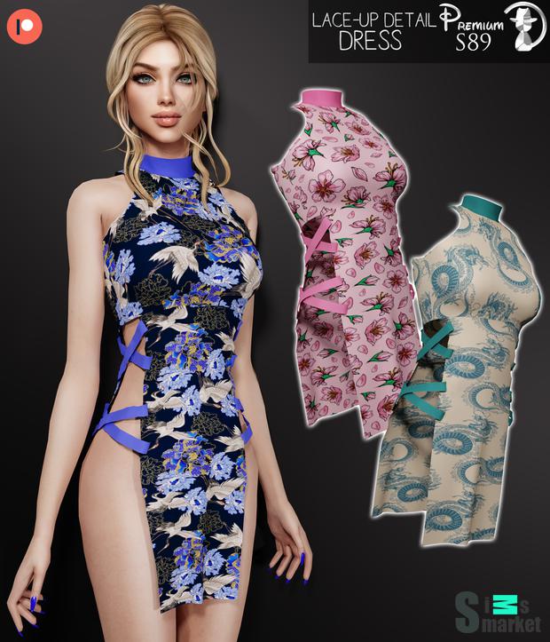[turksimmer] Lace-up Detail Dress S89 - Patreon для Симс 4. Скачать мод