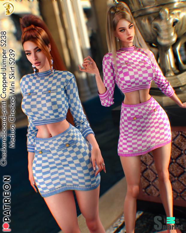 [turksimmer] Monogram-jacquard crop top S236 UPDATE - VIP_Patreon для Симс 4. Скачать мод