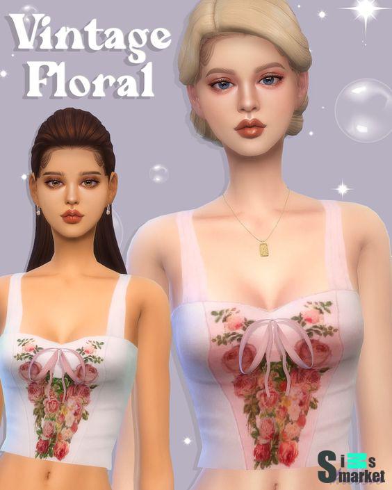 Vintage Floral Corset для Симс 4. Скачать мод
