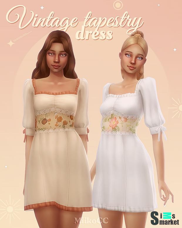 Vintage tapestry dress для Симс 4. Скачать мод