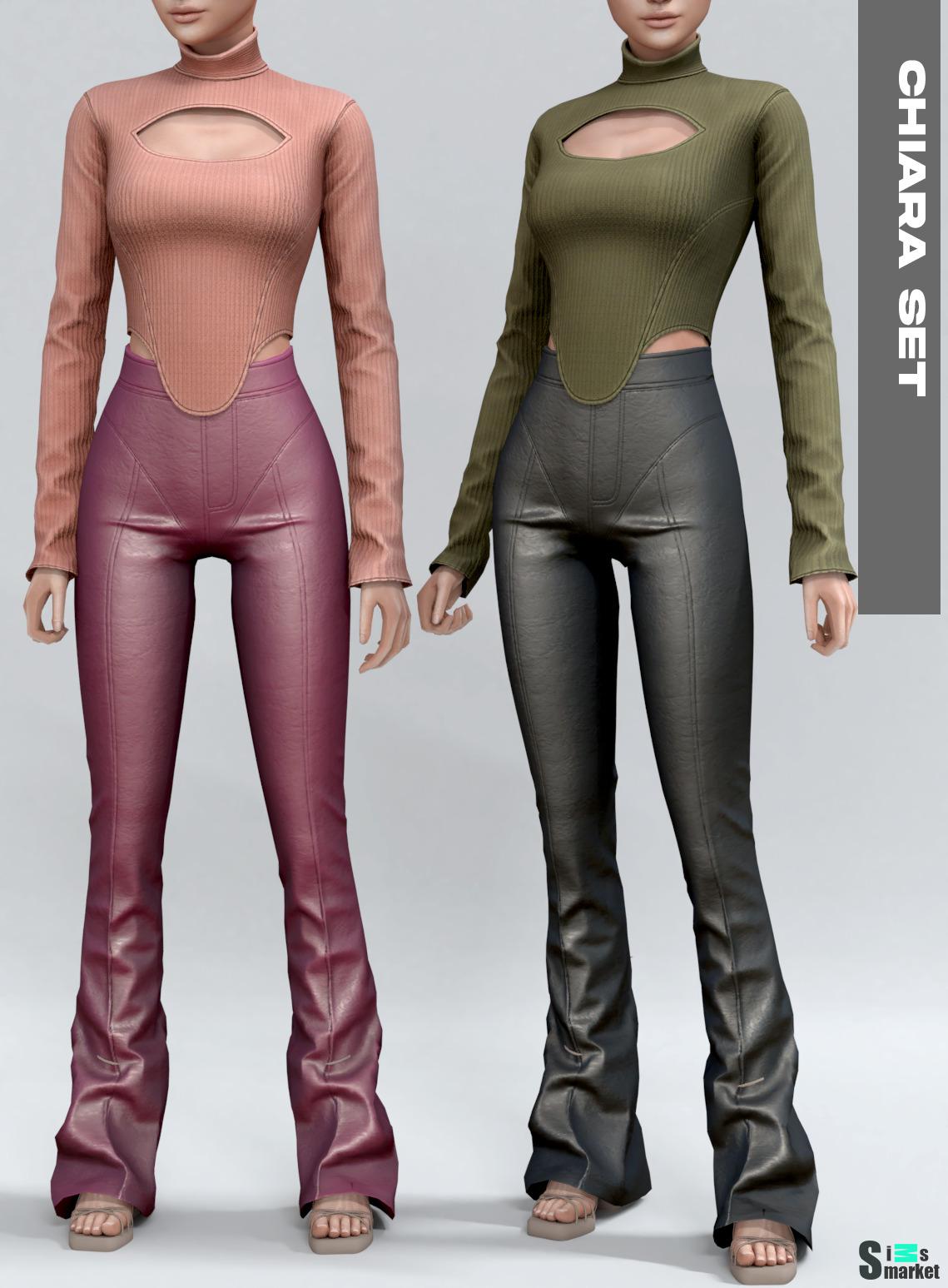 Водолазка и брюки для симочки "chiara set" для Симс 4. Скачать мод